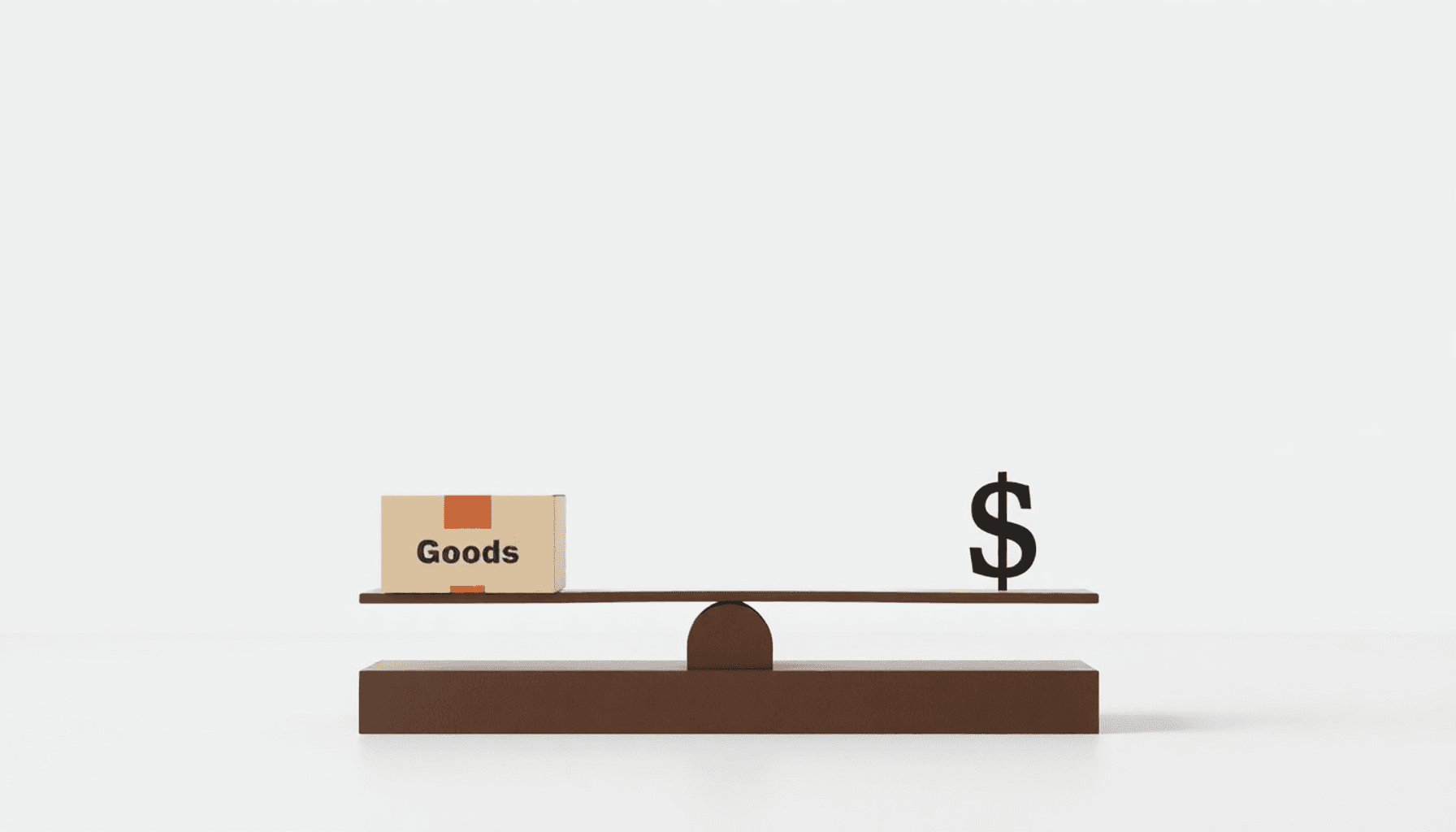 A minimalist scale balancing a box on one side and a dollar sign on the other, set against a clean background, symbolizing the consignment process.